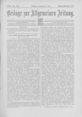 Allgemeine Zeitung Donnerstag 4. Juni 1891