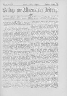 Allgemeine Zeitung Samstag 1. August 1891