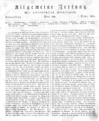 Allgemeine Zeitung Donnerstag 1. September 1825