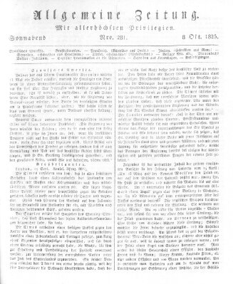 Allgemeine Zeitung Samstag 8. Oktober 1825