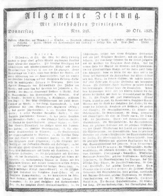 Allgemeine Zeitung Donnerstag 20. Oktober 1825