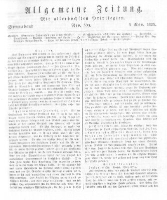 Allgemeine Zeitung Samstag 5. November 1825