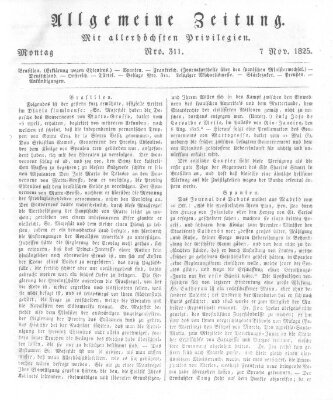 Allgemeine Zeitung Montag 7. November 1825