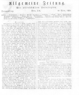 Allgemeine Zeitung Donnerstag 10. November 1825