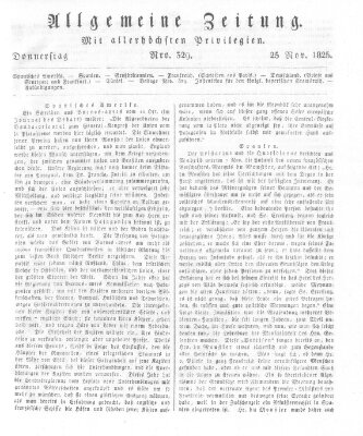 Allgemeine Zeitung Freitag 25. November 1825