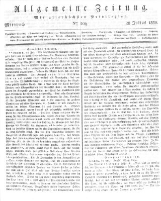 Allgemeine Zeitung Mittwoch 28. Juli 1830