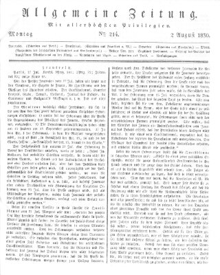 Allgemeine Zeitung Montag 2. August 1830