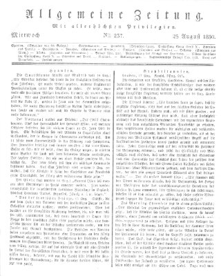 Allgemeine Zeitung Mittwoch 25. August 1830