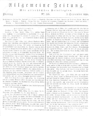 Allgemeine Zeitung Freitag 3. September 1830