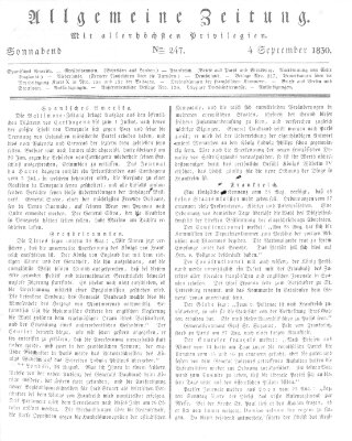 Allgemeine Zeitung Samstag 4. September 1830