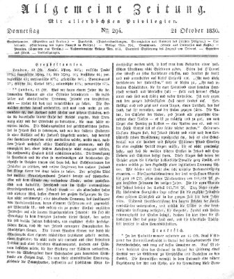 Allgemeine Zeitung Donnerstag 21. Oktober 1830