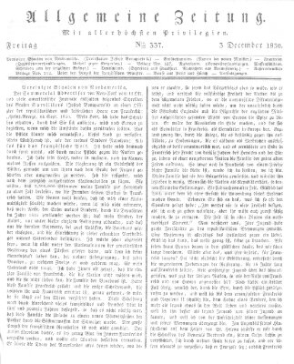 Allgemeine Zeitung Freitag 3. Dezember 1830