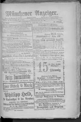 Münchener Anzeiger (Münchner neueste Nachrichten) Samstag 16. September 1876
