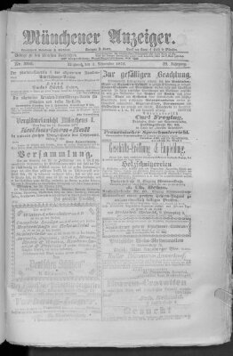 Münchener Anzeiger (Münchner neueste Nachrichten) Mittwoch 1. November 1876