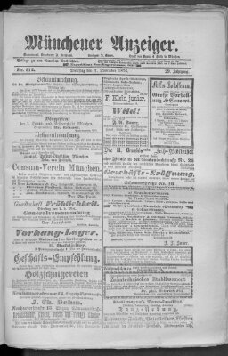 Münchener Anzeiger (Münchner neueste Nachrichten) Dienstag 7. November 1876