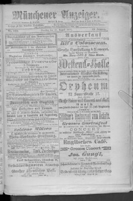 Münchener Anzeiger (Münchner neueste Nachrichten) Samstag 19. August 1876