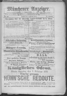 Münchener Anzeiger (Münchner neueste Nachrichten) Samstag 5. Februar 1876