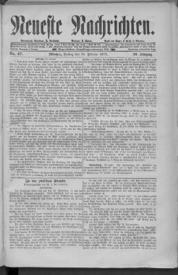 Neueste Nachrichten (Münchner neueste Nachrichten) Freitag 16. Februar 1877