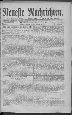 Neueste Nachrichten (Münchner neueste Nachrichten) Freitag 23. Februar 1877