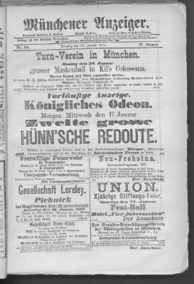 Münchener Anzeiger (Münchner neueste Nachrichten) Dienstag 16. Januar 1877