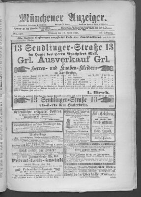 Münchener Anzeiger (Münchner neueste Nachrichten) Mittwoch 18. April 1877