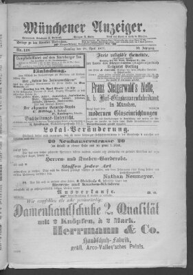 Münchener Anzeiger (Münchner neueste Nachrichten) Samstag 28. April 1877