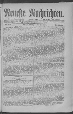Neueste Nachrichten (Münchner neueste Nachrichten) Dienstag 11. Juni 1878