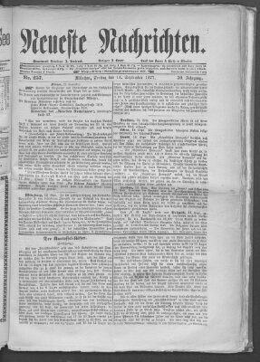 Neueste Nachrichten (Münchner neueste Nachrichten) Freitag 14. September 1877
