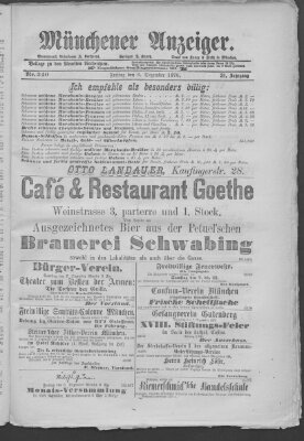 Münchener Anzeiger (Münchner neueste Nachrichten) Freitag 6. Dezember 1878