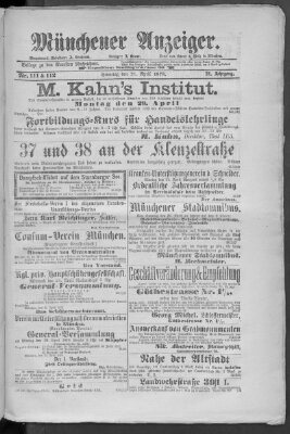 Münchener Anzeiger (Münchner neueste Nachrichten) Sonntag 21. April 1878