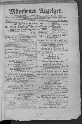 Münchener Anzeiger (Münchner neueste Nachrichten) Samstag 1. September 1877
