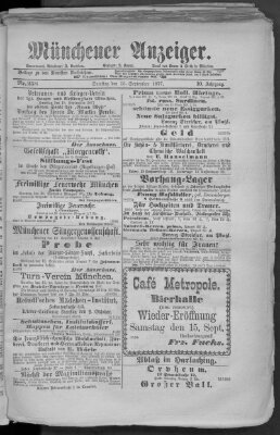 Münchener Anzeiger (Münchner neueste Nachrichten) Samstag 15. September 1877
