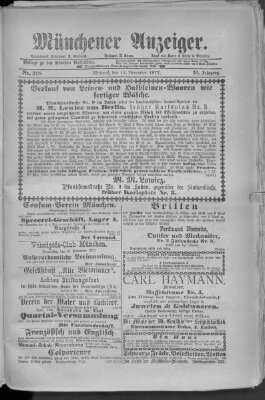 Münchener Anzeiger (Münchner neueste Nachrichten) Mittwoch 14. November 1877