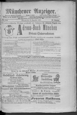 Münchener Anzeiger (Münchner neueste Nachrichten) Mittwoch 19. Dezember 1877