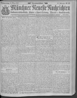 Münchner neueste Nachrichten Donnerstag 10. März 1892