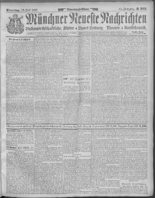 Münchner neueste Nachrichten Dienstag 19. Juli 1892