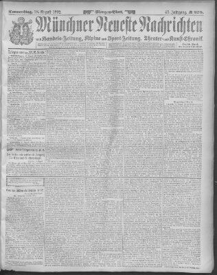Münchner neueste Nachrichten Donnerstag 18. August 1892