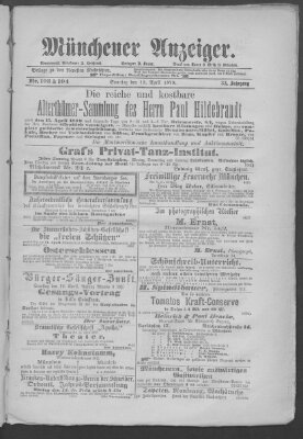 Münchener Anzeiger (Münchner neueste Nachrichten) Sonntag 13. April 1879