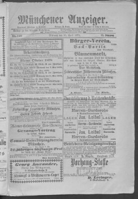 Münchener Anzeiger (Münchner neueste Nachrichten) Mittwoch 30. April 1879