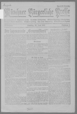 Münchner bürgerliche Presse Sonntag 12. Juni 1921