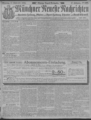 Münchner neueste Nachrichten Montag 17. September 1894