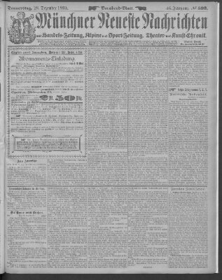 Münchner neueste Nachrichten Donnerstag 28. Dezember 1893