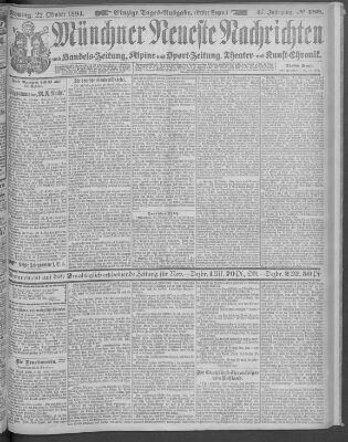 Münchner neueste Nachrichten Montag 22. Oktober 1894
