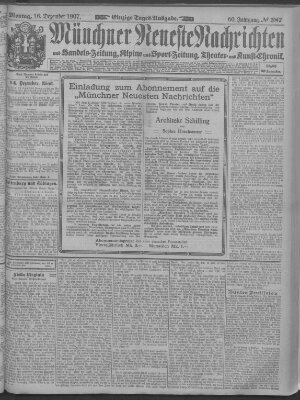 Münchner neueste Nachrichten Montag 16. Dezember 1907