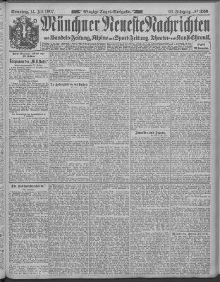 Münchner neueste Nachrichten Sonntag 14. Juli 1907