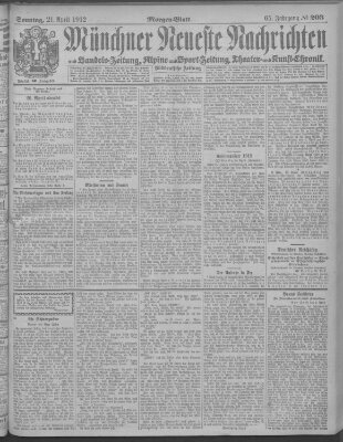 Münchner neueste Nachrichten Sonntag 21. April 1912