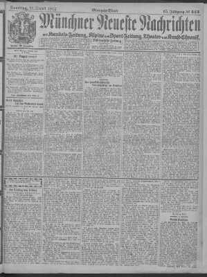 Münchner neueste Nachrichten Samstag 31. August 1912