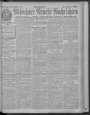 Münchner neueste Nachrichten Dienstag 26. November 1912