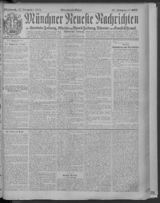 Münchner neueste Nachrichten Mittwoch 27. November 1912