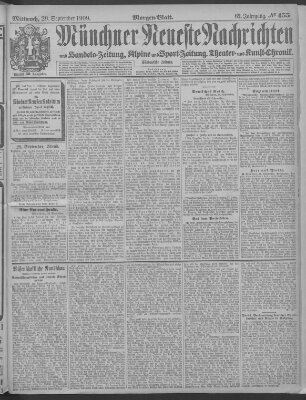 Münchner neueste Nachrichten Mittwoch 29. September 1909